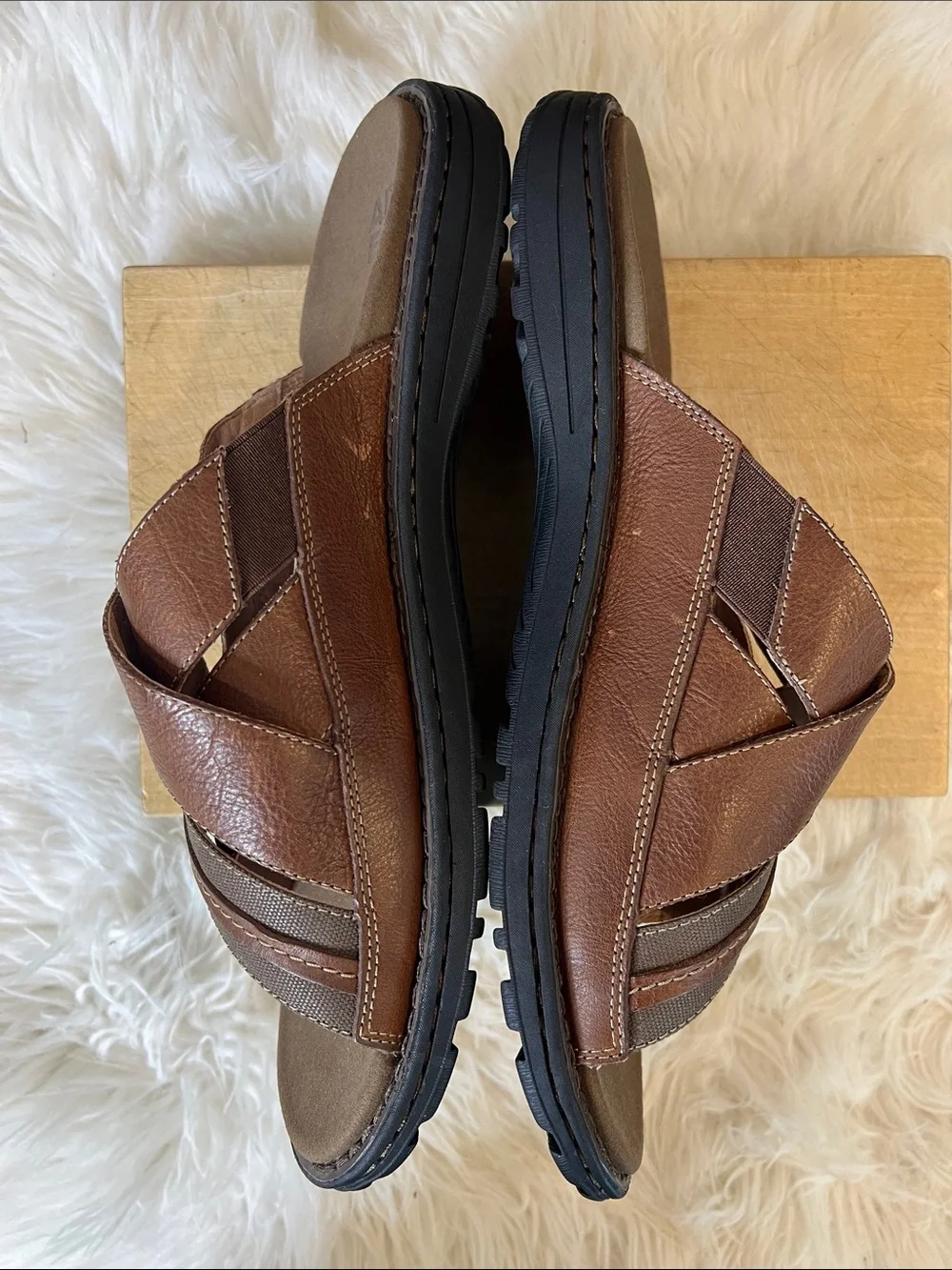 ABEO Brant Men's Brown Leather Crossover Slide Sandals